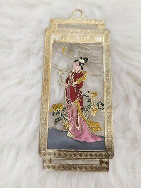 Chinese Woman Moon Gold Filagree Bookmarks with Enamel Accents